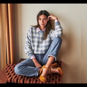 Sezane Blue Check Becky Jumper Sweater
